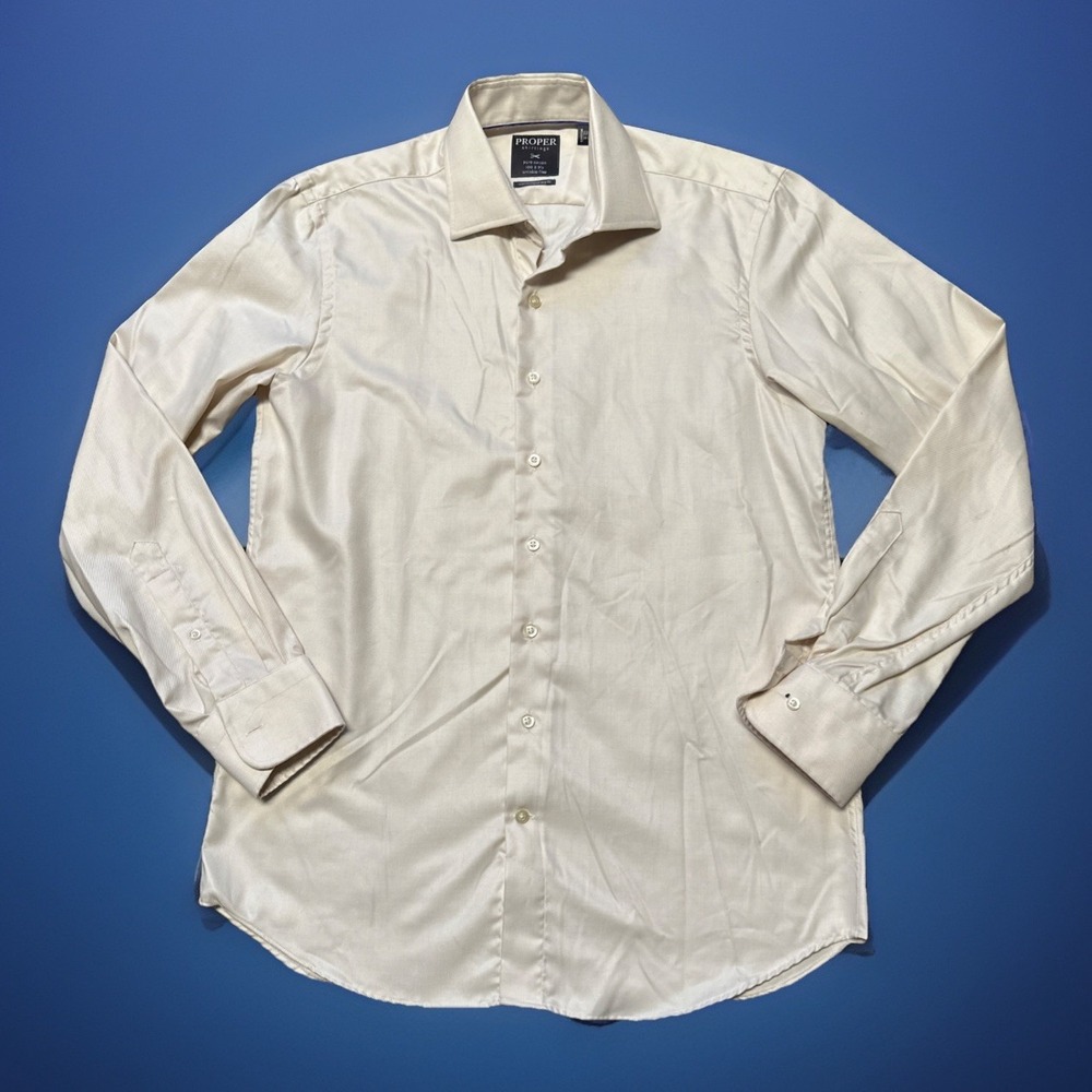 Proper Shirtings Cream Men's Contemporary Fit Dress Shirt Size 15.5-34/35‎